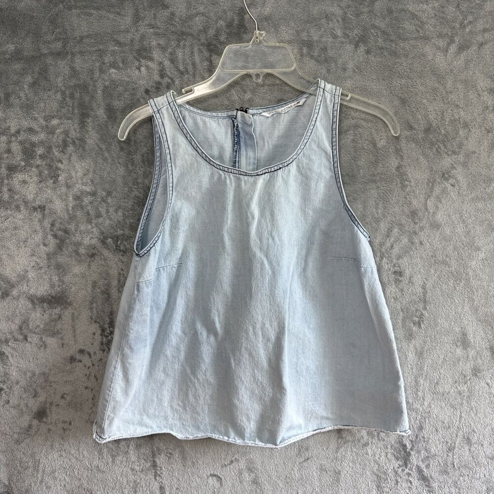 Vanilla Star Med Denim Top tank light wash zipper back